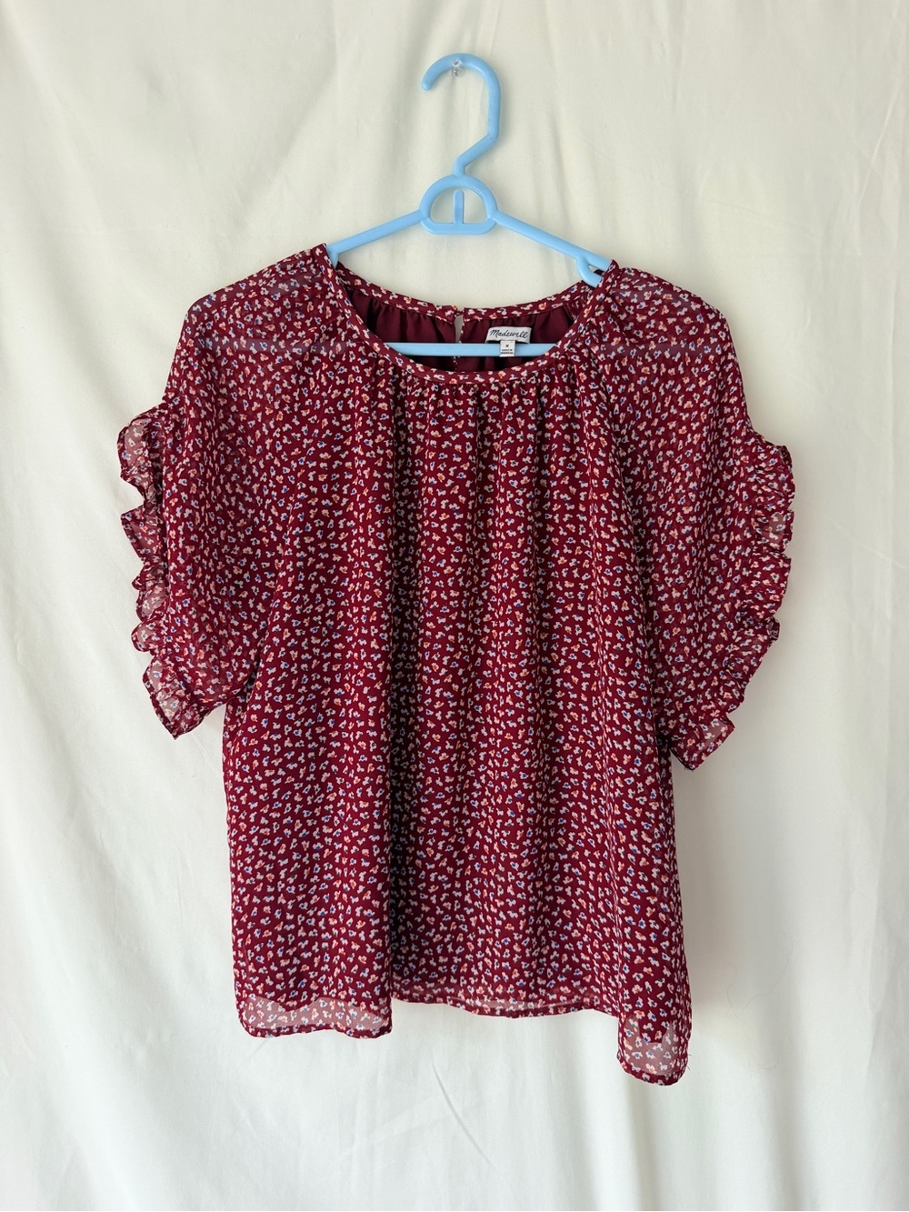 Madewell Burgundy Floral Short Ruffle Sleeve Blouse
